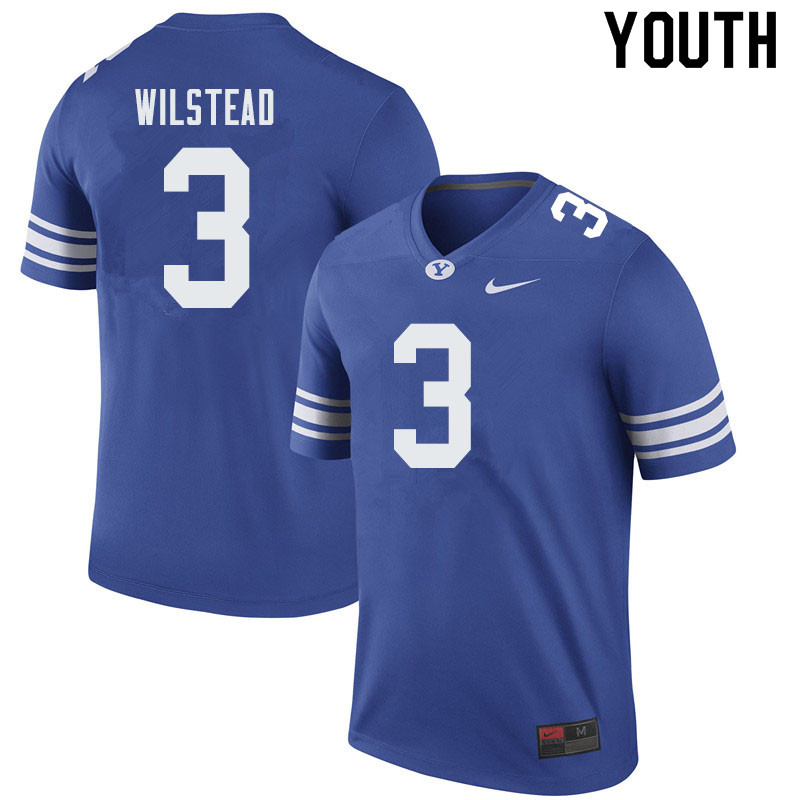 Youth #3 Kody Wilstead BYU Cougars College Football Jerseys Sale-Royal